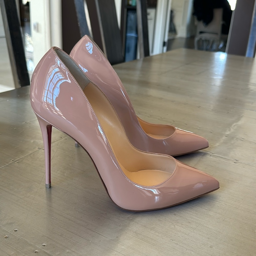 Christian Louboutin pigalle follies 100mm patent nude classic stiletto sz 41